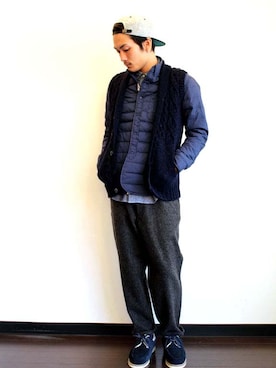 「melple（メイプル）のアイテム（ダウンジャケット/コート）」を使った、twothings&thinkさん（メンズ・174cm）の冬コーディネート