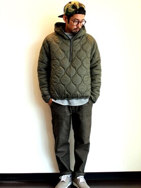 「 キャップ」｜「アイテム（ダウンジャケット/コート）」を使った、twothings&thinkさん（メンズ・168cm）の冬コーディネート