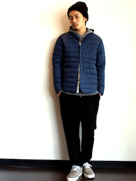 「melple（メイプル）のアイテム（ダウンジャケット/コート）」を使った、twothings&thinkさん（メンズ・174cm）の冬コーディネート