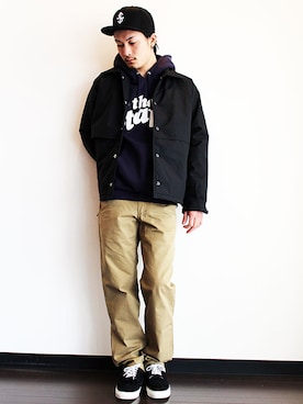 「NECESSARY or UNNECESSARY（ネセサリーオアアンネセサリー）のアイテム（その他アウター）」を使った、twothings&thinkさん（メンズ・174cm）の冬コーディネート