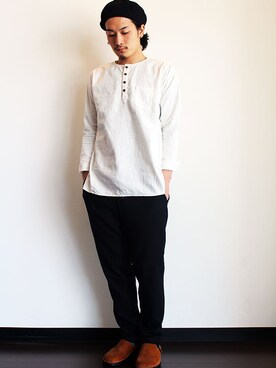 「ノーカラー」｜「アイテム（ハンチング/ベレー帽）」を使った、twothings&thinkさん（メンズ・174cm）の春コーディネート
