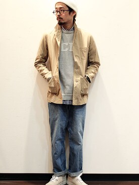 「MANUAL ALPHABET（マニュアル アルファベット）のアイテム（テーラードジャケット）」を使った、twothings&thinkさん（メンズ・168cm）の冬コーディネート
