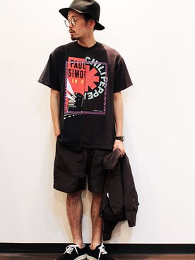 「バンドT」｜「アイテム（ナイロンジャケット）」を使った、twothings&thinkさん（メンズ・168cm）の夏コーディネート