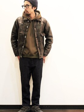 「黒縁メガネ」｜「アイテム（その他アウター）」を使った、twothings&thinkさん（メンズ・168cm）の冬コーディネート