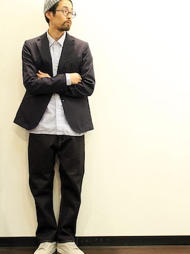 「NECESSARY or UNNECESSARY（ネセサリーオアアンネセサリー）のアイテム（テーラードジャケット）」を使った、twothings&thinkさん（メンズ・168cm）の冬コーディネート