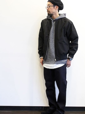 「スエードシューズ」｜「アイテム（ブルゾン）」を使った、twothings&thinkさん（メンズ・168cm）の春コーディネート
