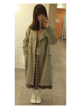 「Calvin Klein（カルバン・クライン）のアイテム（チェスターコート）」を使った、さとまいさん（レディース・154cm）の冬コーディネート