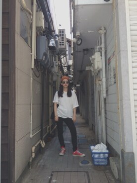 「Ungrid（アングリッド）の【Casual】ﾜｲﾄﾞﾙｰｽﾞTｼｬﾂ（Tシャツ/カットソー、ホワイト系）」を使った、じんちゃんさん（レディース）の春コーディネート