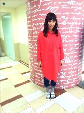 「アイテム（ワンピース/ドレス、レッド系）」を使った、のむさんさん（レディース・163cm）の冬コーディネート