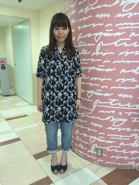 「ネイビーコーデ」｜「アイテム（チュニック）」を使った、のむさんさん（レディース・163cm）の春コーディネート
