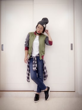 「運動会」｜「アイテム（ブルゾン）」を使った、☆mo☆さん（レディース・156cm）の秋コーディネート