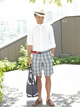 「TOMMY HILFIGER（トミーヒルフィガー）のアイテム（トートバッグ）」を使った、名取一樹さん（メンズ・174cm）の春コーディネート