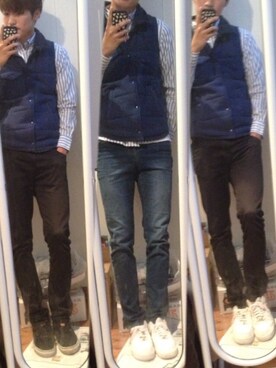 「Champion（チャンピオン）のアイテム（ダウンベスト）」を使った、jさん（メンズ・183cm）の秋コーディネート