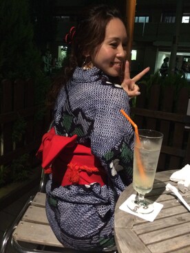 「アイテム（水着/着物・浴衣、レッド系）」を使った、hitomiiiii さん（レディース・152cm）の夏コーディネート