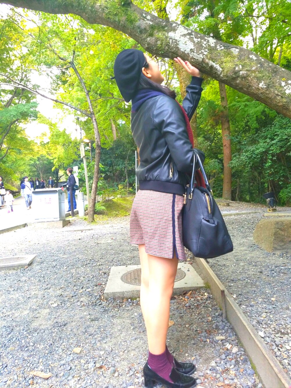 「ZARA、kyoto、travel、autumn、fall」｜「ZARAのアイテム（スカート、ブラウン系）」を使った、JISHIKOさん（レディース・157cm）の秋コーディネートの1枚目の写真