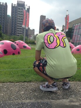 「ODD FUTURE（オッドフューチャー）のアイテム」を使った、森上梅前さん（メンズ・165cm）の夏コーディネート