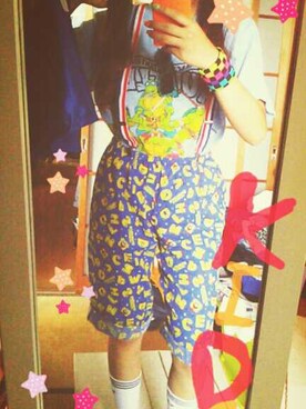 「TURTLES Used Tshirt（Tシャツ/カットソー、ブルー系）」を使った、nishinaruє(･Θ･｡)эさん（レディース・154cm）の夏コーディネート