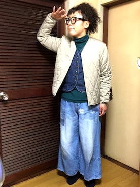 「Gramicci（グラミチ）のアイテム（ダウンジャケット/コート）」を使った、なみさん（レディース・162cm）の冬コーディネート