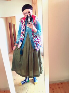 「アイテム（ダウンベスト、その他）」を使った、トヨヤマさん（レディース・153cm）の春コーディネート