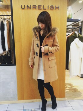 「UNRELISH」｜「アイテム（ダッフルコート）」を使った、UNRELISH　HEP FIVE店 STAFFさん（レディース・160cm）の秋コーディネート