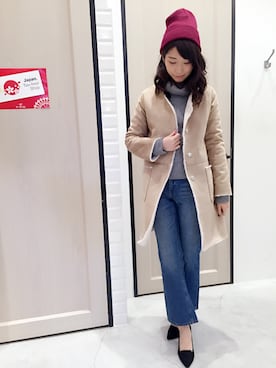「UNRELISH」｜「アイテム（ムートンコート）」を使った、UNRELISH　HEP FIVE店 STAFFさん（レディース・160cm）の冬コーディネート