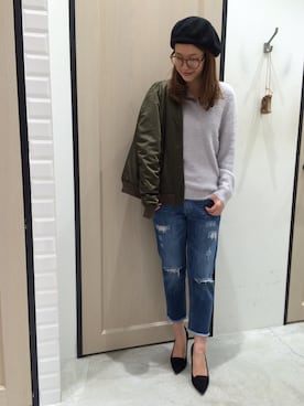 「UNRELISH」｜「アイテム（MA-1）」を使った、UNRELISH　HEP FIVE店 STAFFさん（レディース・160cm）の秋コーディネート