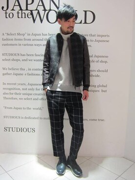 「STUDIOUS（ステュディオス）のアイテム（スニーカー）」を使った、三崎 裕也さん（メンズ・183cm）の秋コーディネート