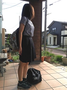 「夜の本気ダンスのアイテム（トートバッグ、ブラック系）」を使った、あめさんの夏コーディネート