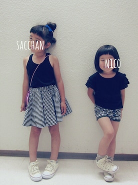 「GENERATOR（ジェネレーター）のアイテム（スカート）」を使った、sawanico◡̈⃝︎さん（キッズ・120cm）の夏コーディネート