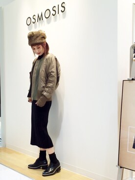 「OSMOSIS（オズモーシス）のアイテム（ブルゾン）」を使った、OSMOSIS大分 ORIEさん（レディース・169cm）の秋コーディネート