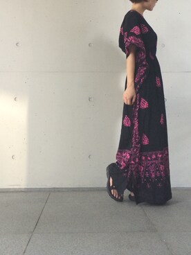 「VINTAGE（ヴィンテージ）のアイテム（ワンピース、ブラック系）」を使った、KAMILi tomoko ogawaさん（レディース・157cm）の夏コーディネート