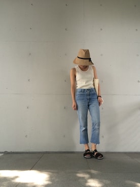 「KAMILI（カミリ）のアイテム（サンダル、ブラウン系）」を使った、KAMILi tomoko ogawaさん（レディース・157cm）の夏コーディネート