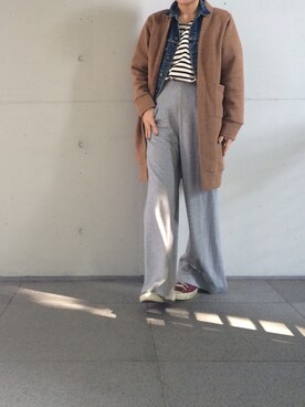 「KAMILI（カミリ）の[KAMILi / カミリ] Wool Ponchi Wide Pants（その他パンツ、グレー系）」を使った、KAMILi tomoko ogawaさん（レディース・157cm）の秋コーディネート