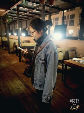 「NEW YORK HAT（ニューヨークハット）のアイテム（デニムジャケット、ブルー系）」を使った、D酱さん（レディース・170cm）の冬コーディネート