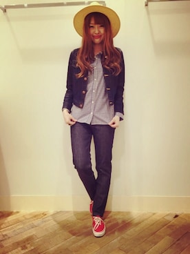 「Ray BEAMS（レイビームス）のRay BEAMS / 中折れ HAT（ハット）」を使った、kamiayanoさん（レディース・162cm）の春コーディネート