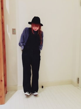 「ツバ広ハット」｜「アイテム（サロペット/オーバーオール）」を使った、kamiayanoさん（レディース・162cm）の冬コーディネート