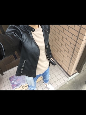「Safari」｜「アイテム（ライダースジャケット）」を使った、yamaさん（メンズ・168cm）の秋コーディネート