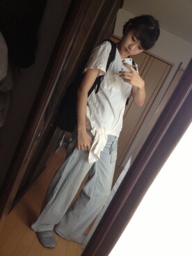 「theory（セオリー）のtheory白Tshirt（Tシャツ/カットソー、ホワイト系）」を使った、yuukiさん（レディース・166cm）の春コーディネート