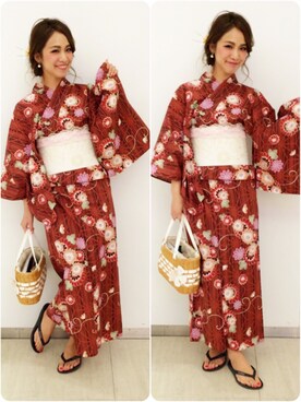 「アイテム（水着/着物・浴衣、レッド系）」を使った、marinaworldさん（レディース・165cm）の夏コーディネート