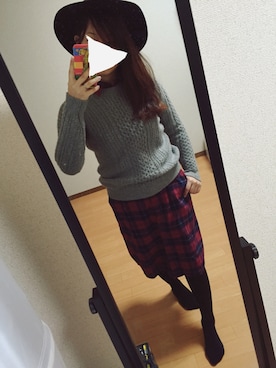 「アイテム（シャツワンピース、レッド系）」を使った、UGさん（レディース・151cm）の冬コーディネート