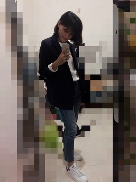 「ZARA（ザラ）のアイテム（スーツジャケット、ブラック系）」を使った、叶芸芸芸さん（レディース）の秋コーディネート