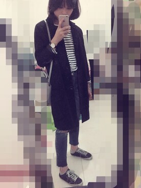 「H&M（エイチ・アンド・エム）のアイテム（スーツジャケット、ブラック系）」を使った、叶芸芸芸さん（レディース）の冬コーディネート