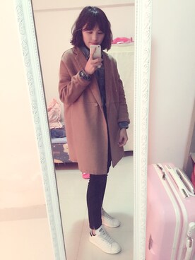 「TOPSHOP（トップショップ）のアイテム（トップス、ブラウン系）」を使った、叶芸芸芸さん（レディース）の冬コーディネート