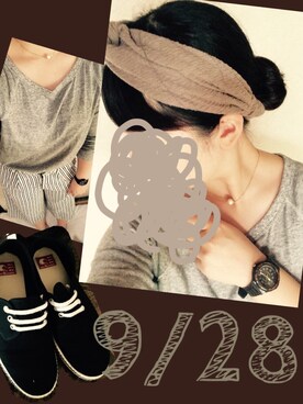 「UNIQLO（ユニクロ）のアイテム（Tシャツ/カットソー、グレー系）」を使った、R i n a さん（レディース・160cm）の秋コーディネート