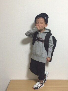 「スラックスパンツ」｜「アイテム（ニットキャップ/ビーニー）」を使った、so__naさん（キッズ・100cm）の秋コーディネート