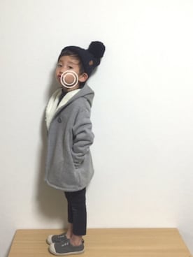 「裏ボア」｜「アイテム（ニットキャップ/ビーニー）」を使った、so__naさん（キッズ・100cm）の秋コーディネート