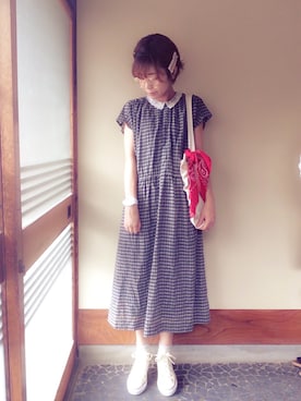 「チェックワンピース」｜「アイテム（財布/小物）」を使った、aki*さん（レディース・161cm）の夏コーディネート