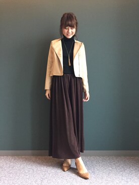 「RANDA（ランダ）のアイテム（ライダースジャケット）」を使った、atsukoさん（レディース・168cm）の秋コーディネート