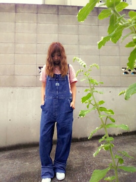 「ピンクシャツ」｜「アイテム（オールインワン・サロペット）」を使った、minさん（レディース・153cm）の夏コーディネート