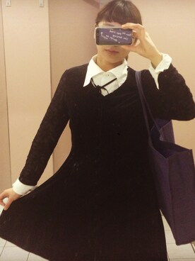 「黒いフォーマルっぽいワンピース（ワンピース、ブラック系）」を使った、ミサ☻さん（レディース・164cm）の夏コーディネート